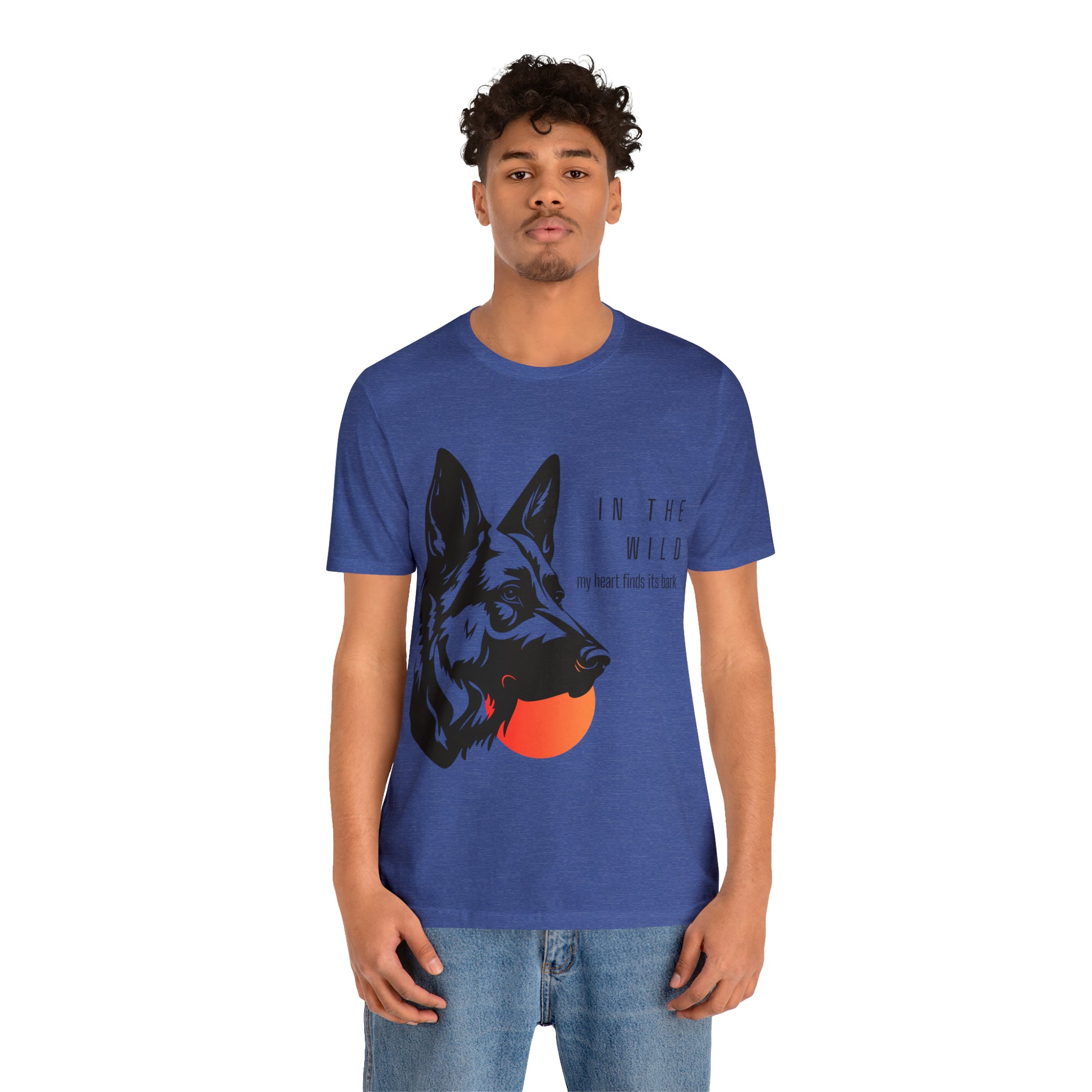 men's hiking with dog shirt moon blue