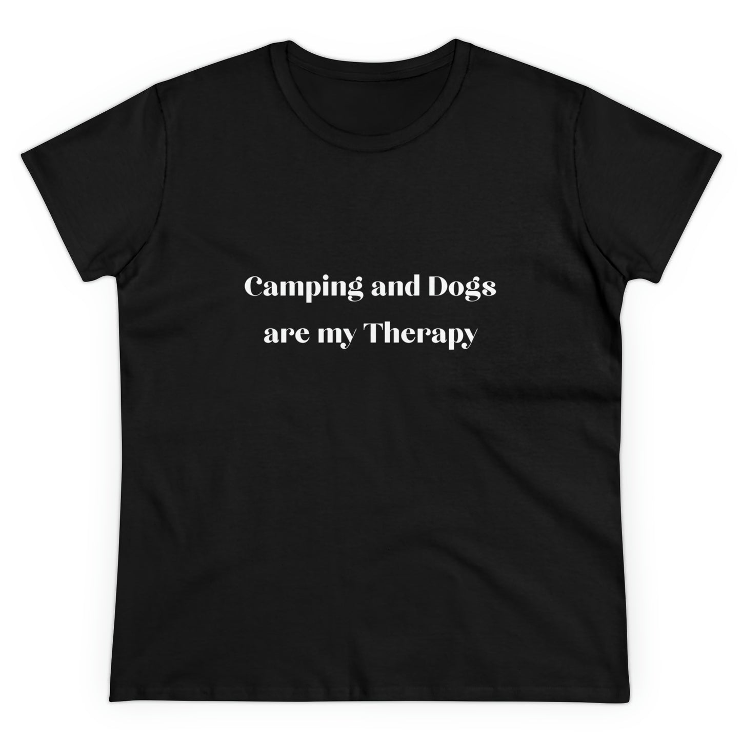 woman's camping with dog shirt black