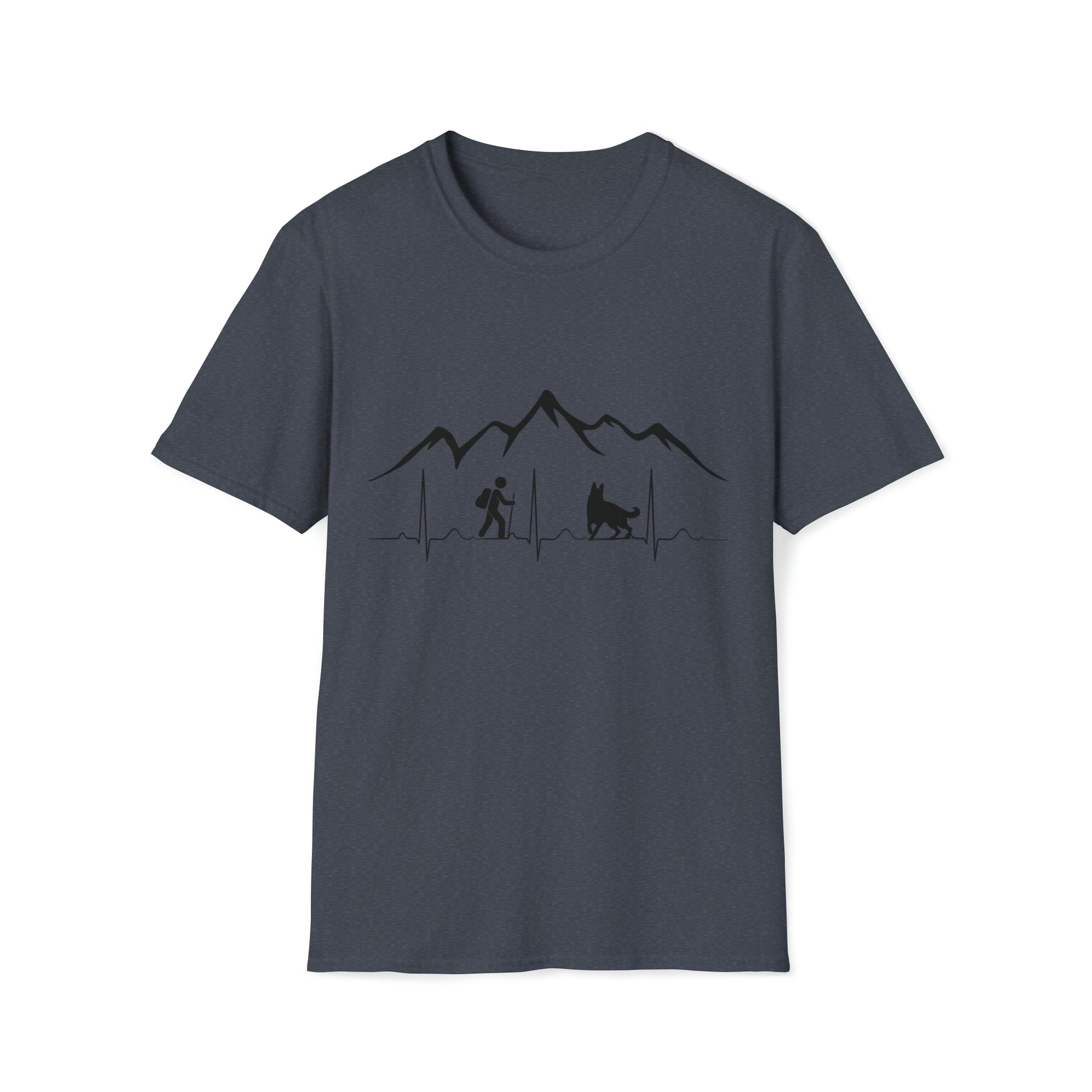 men's hiking with dog shirt mountains 